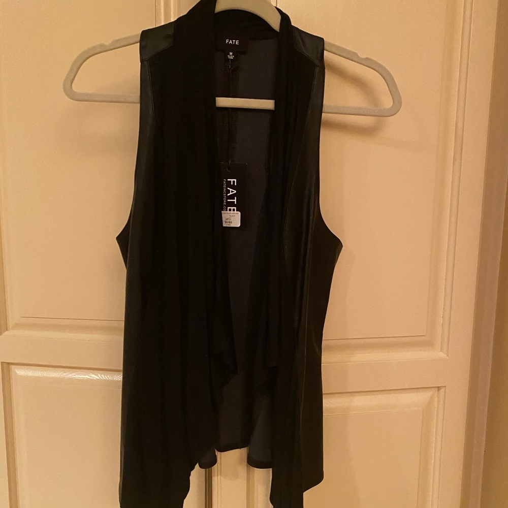 Black Leather and cotton fabric vest. New with tag M